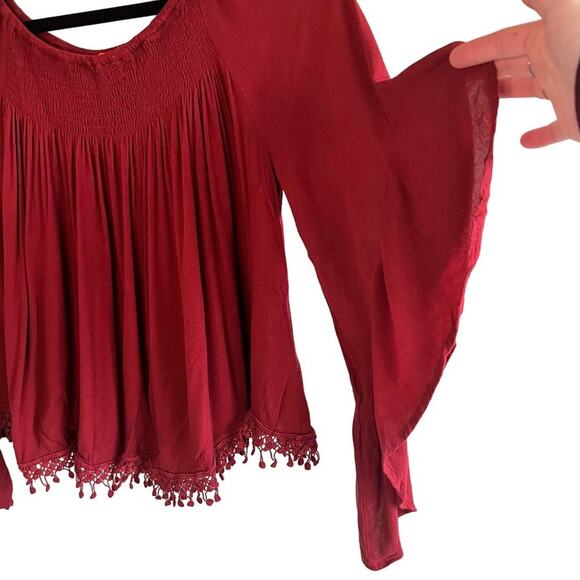 C & V Chelsea & Violet Maroon boho bell ruffle sleeve Size Small - Picture 4 of 7